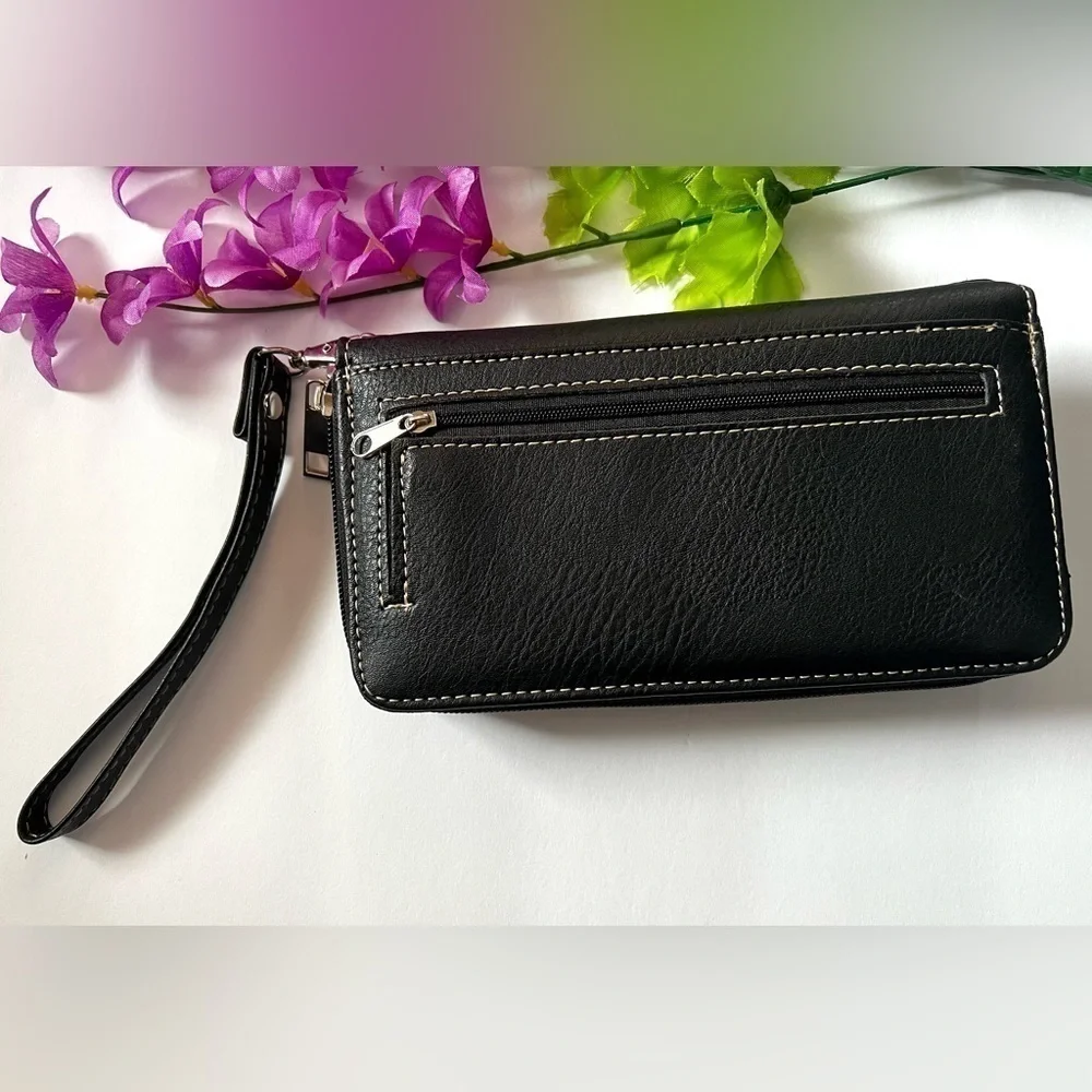Black Embellished Cross Wristlet Wallet - Decorative Western Style